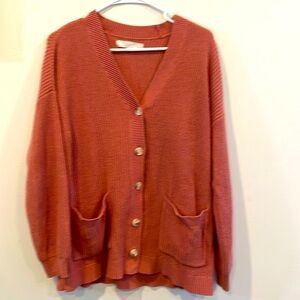 Loft dark peach button down v neck chunky cardigan LP